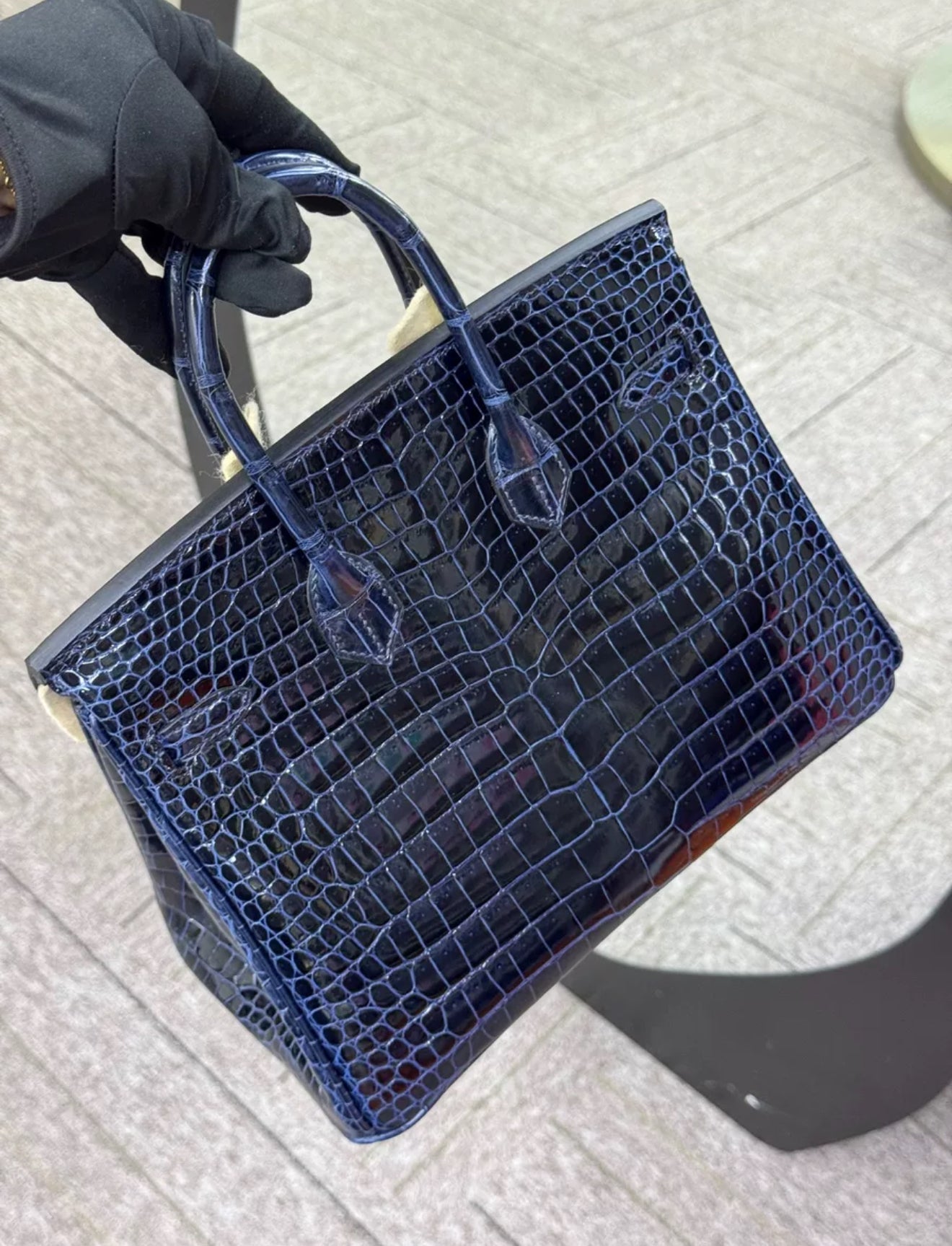 Hermès Birkin 25 Dark Blue Shiny Crocodile Diamond Hardware