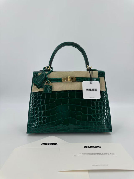 Hermes kelly 25 vert emerald shiny alligator gold hardware