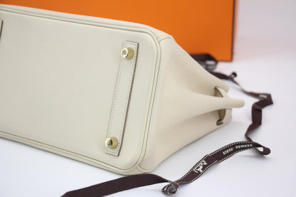 Hermes Birkin 25 Craie Swift leather gold hardware