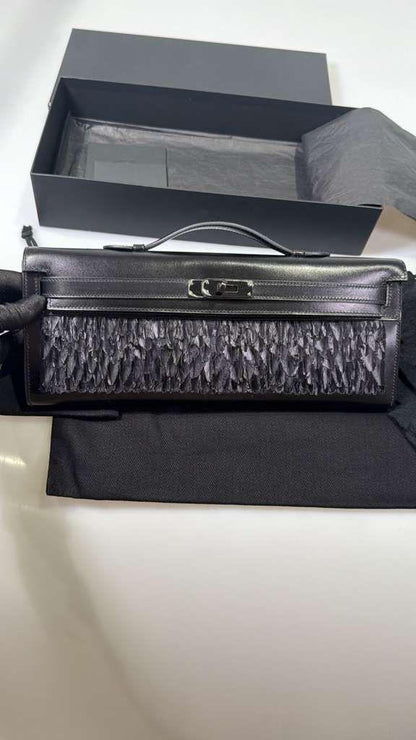 Ultra rare Hermes Kelly Cut So Black feather