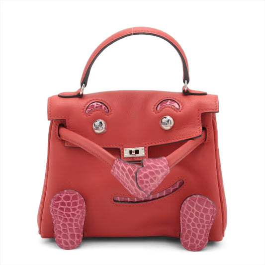Hermes Kelly Doll Touch red swift leather & Rose Scheherazade alligator leather with palladium hardware
