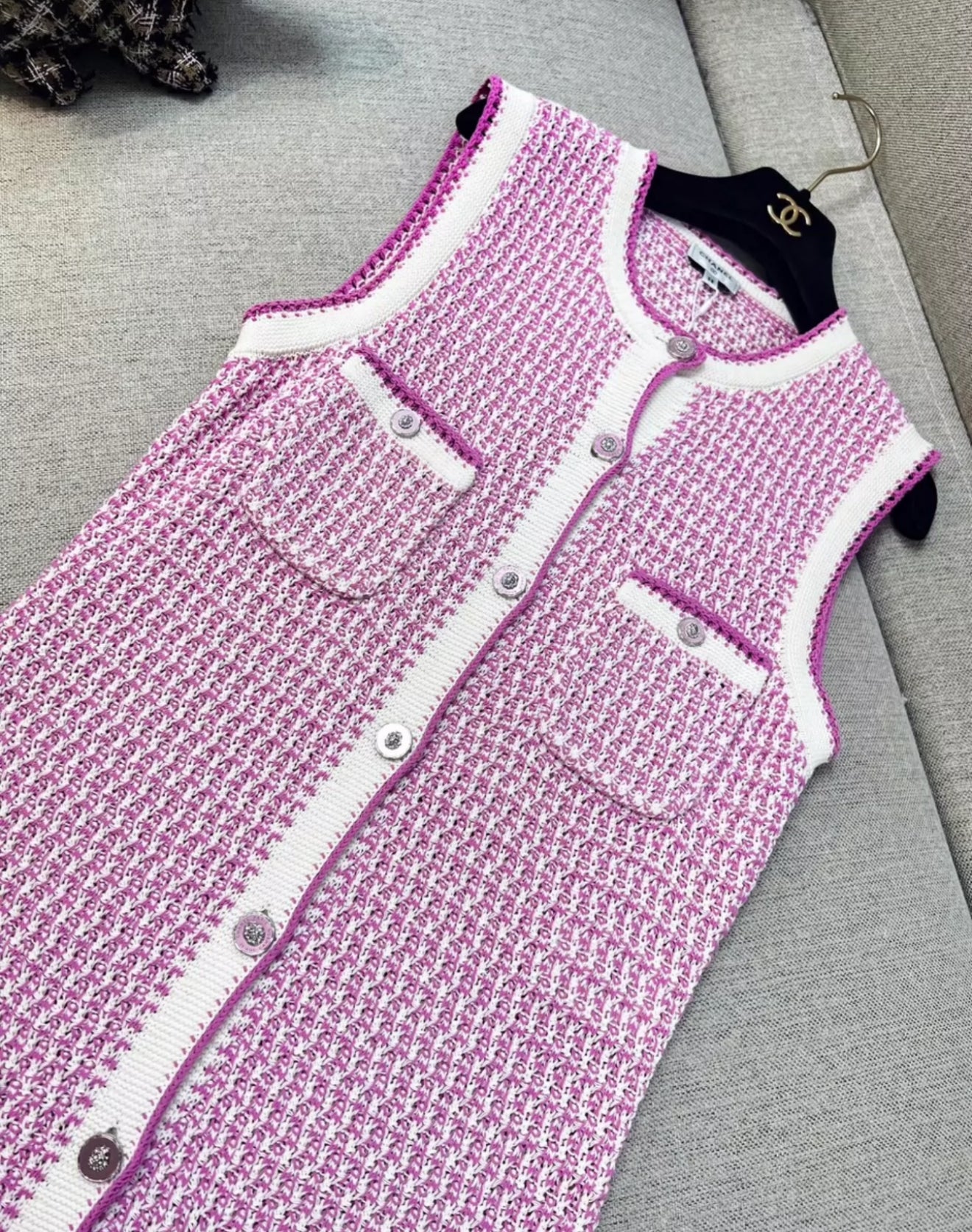 Chanel 22p pink cotton knitted dress