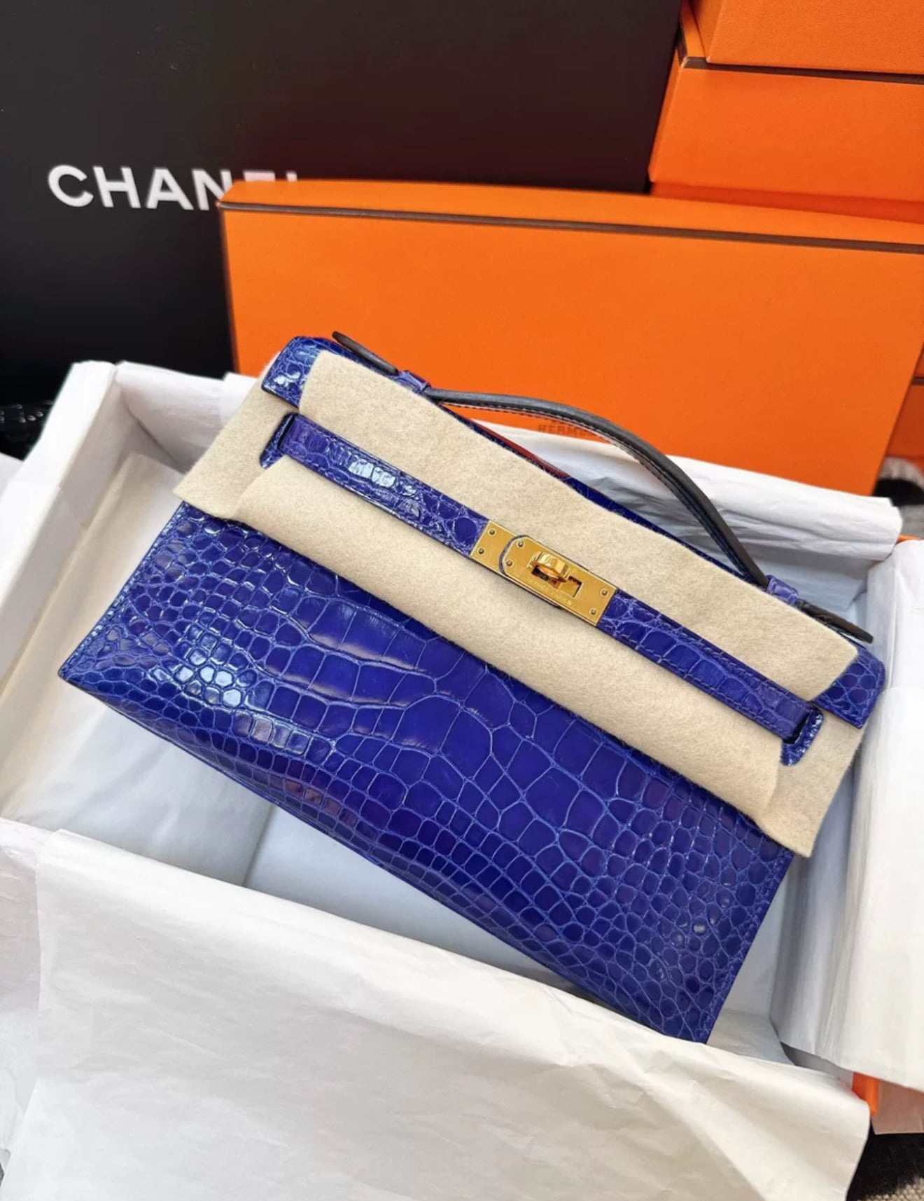 Hermes Kelly Pochette Blue electric Alligator crocodile Leather