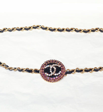 Chanel 95P Double C Diamond-Studded Leather Chain Waist Belt