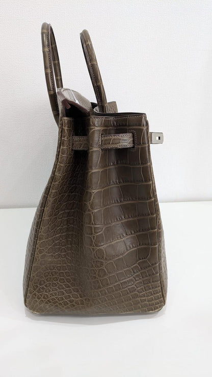 Rare Hermes Birkin 40 Gris Elephant Matte Alligator leather palladium hardware