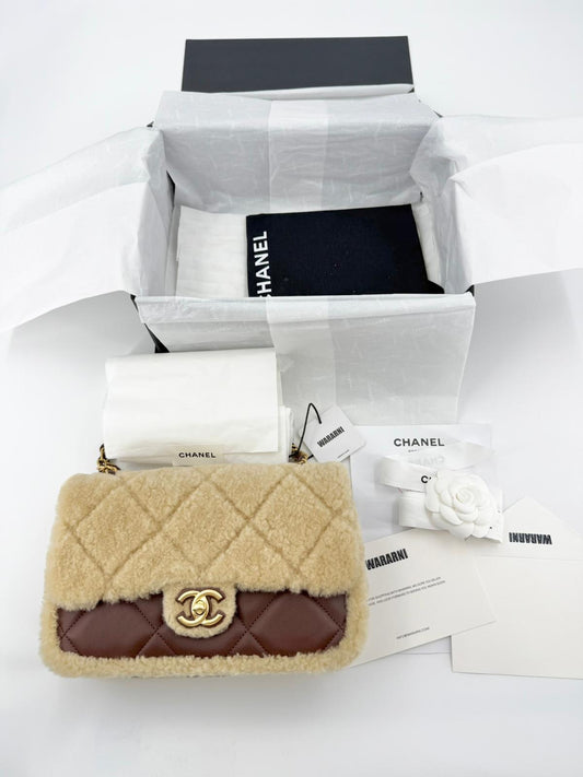 Chanel 24K Shearling Fur & Brown Leather Flap Bag — Statement Seasonal Piece