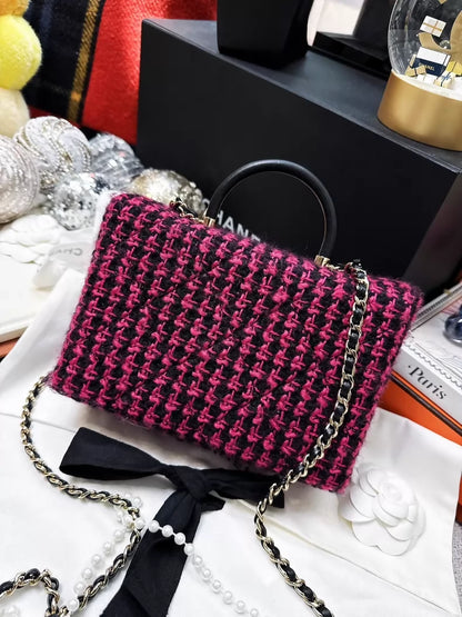 Chanel 23K pink and black checkered tweed box bag