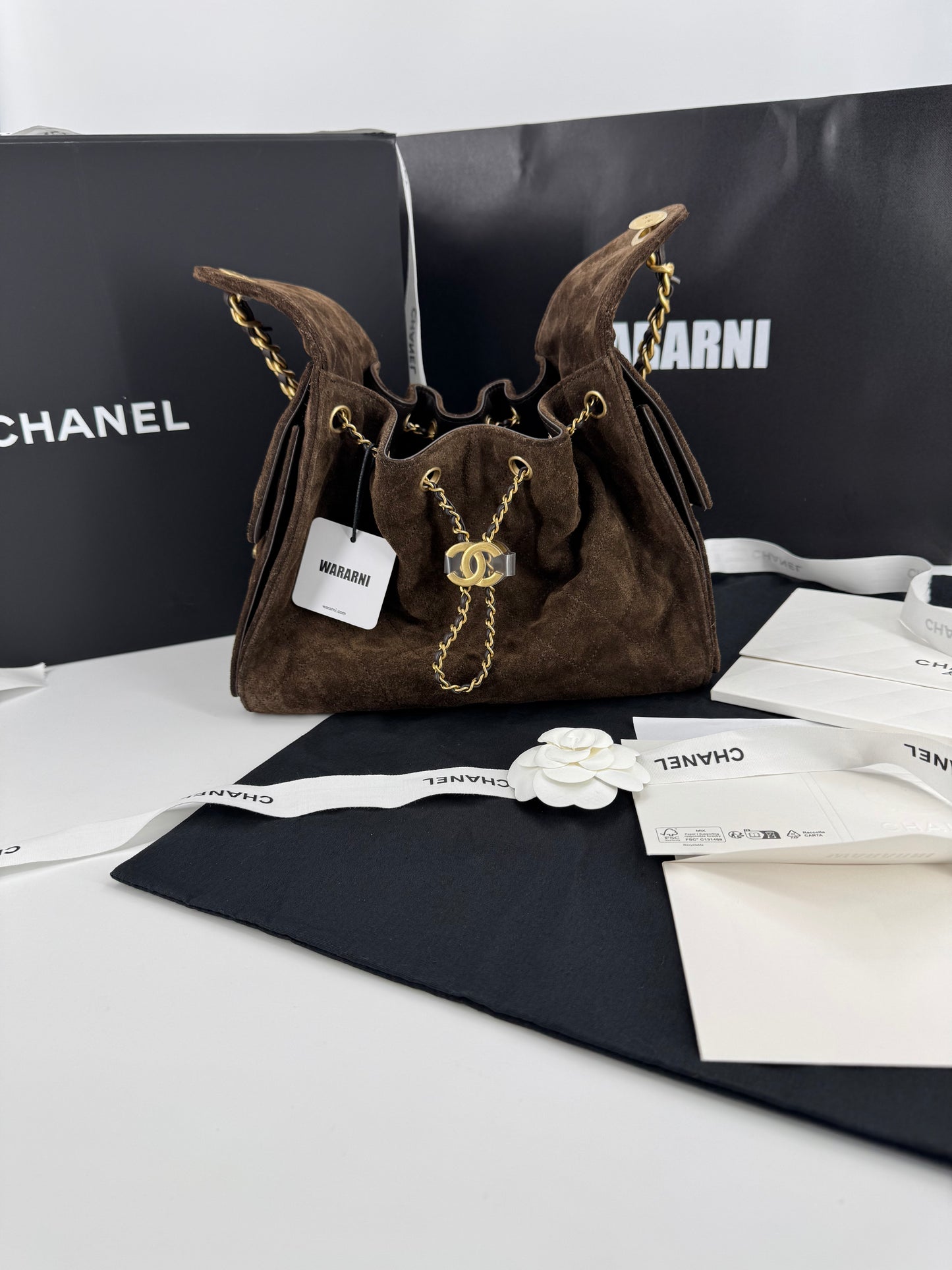 Chanel 25 bag small brown suede brand new