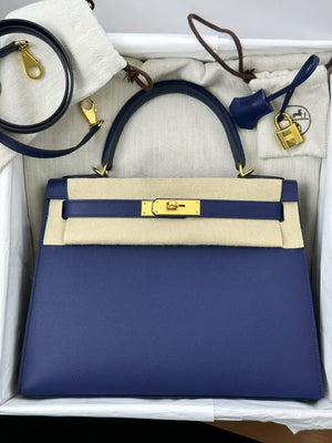 Hermes Kelly 28 Bleu Saphir Epsom Gold Hardware
