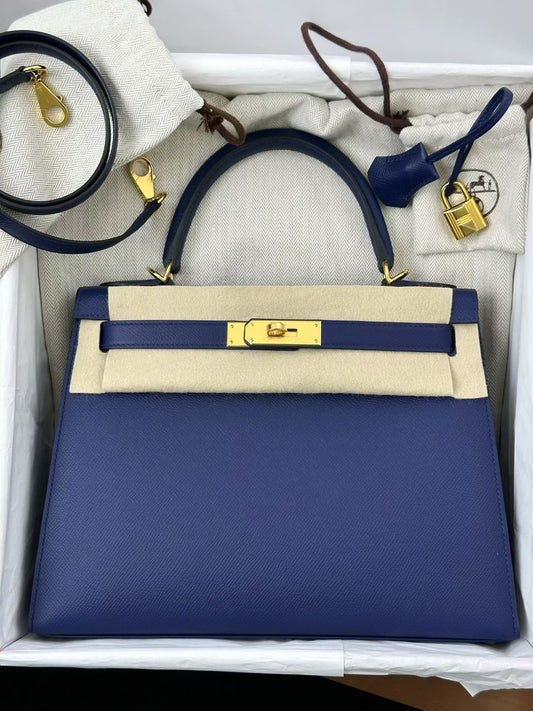 Hermes Kelly 28 Bleu Saphir Epsom Gold Hardware