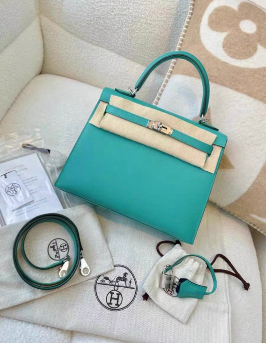 Hermès Kelly Sellier 25 Vert Verone Epsom Palladium Hardware