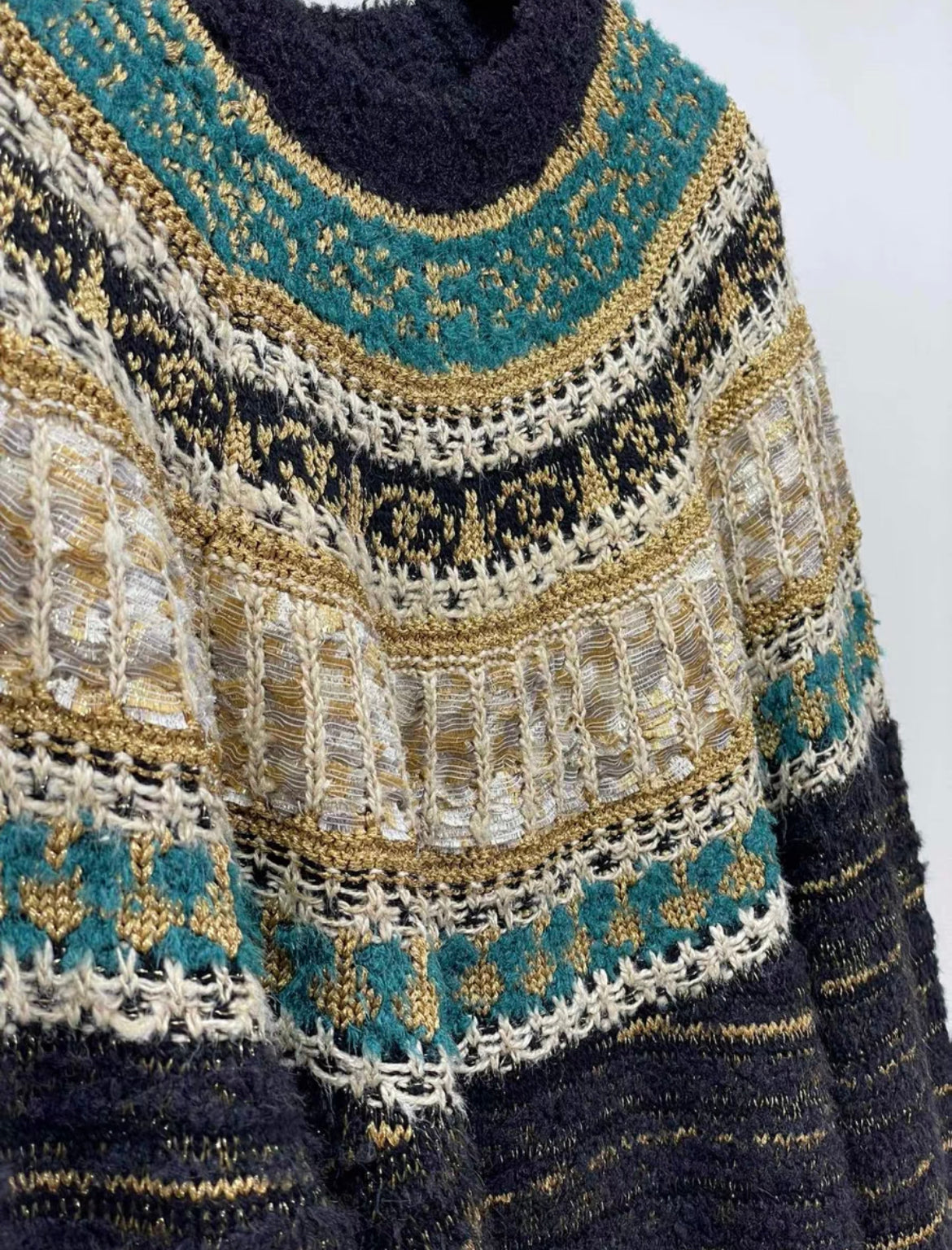 CHANEL 19A EGYPT RUNWAY BLACK BEIGE GREEN GOLD KNIT PULLOVER size