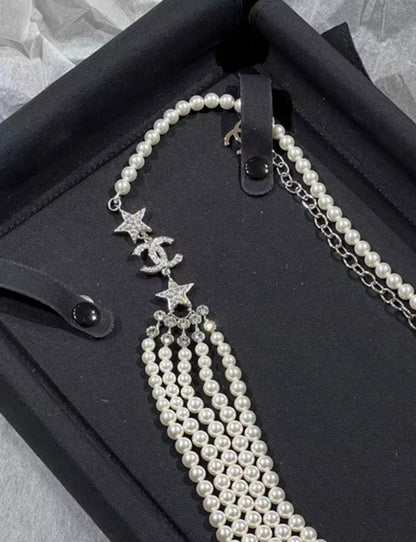 Chanel 20A multi-layered pearl star full diamond waist chain belt