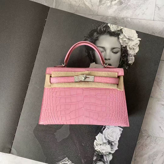 Hermes mini Kelly 5p pink bubblegum matte alligator leather palladium hardware