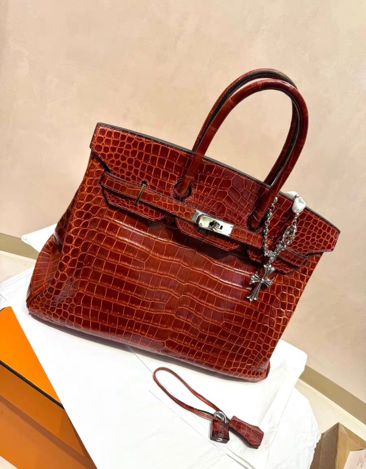 Hermes Birkin 35 Braise Lipstick Red Crocodile Palladium Hardware