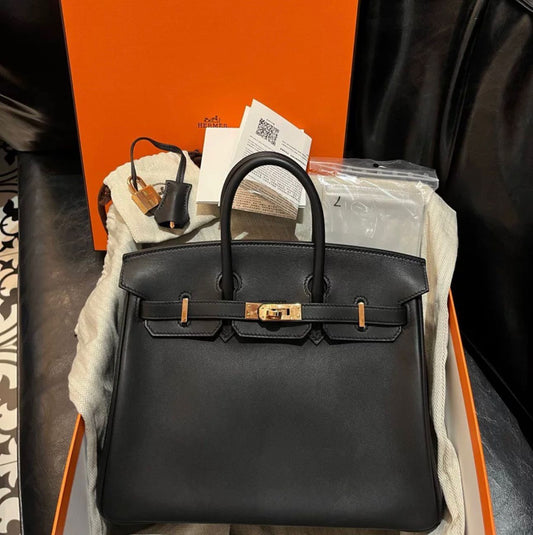 Hermès Birkin 25 Black Swift Leather Rose Gold Hardware