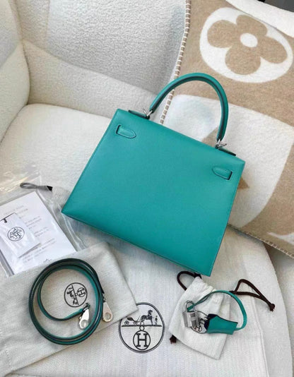 Hermès Kelly Sellier 25 Vert Verone Epsom Palladium Hardware