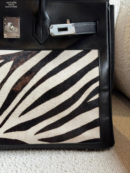 Hermes Birkin 35 Black Box Zebra Print Pony Fur Palladium hardware