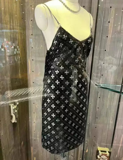 red chrome hearts dress Chrome Hearts Chrome Hearts Red Horseshoe Floral Tank Top Dress