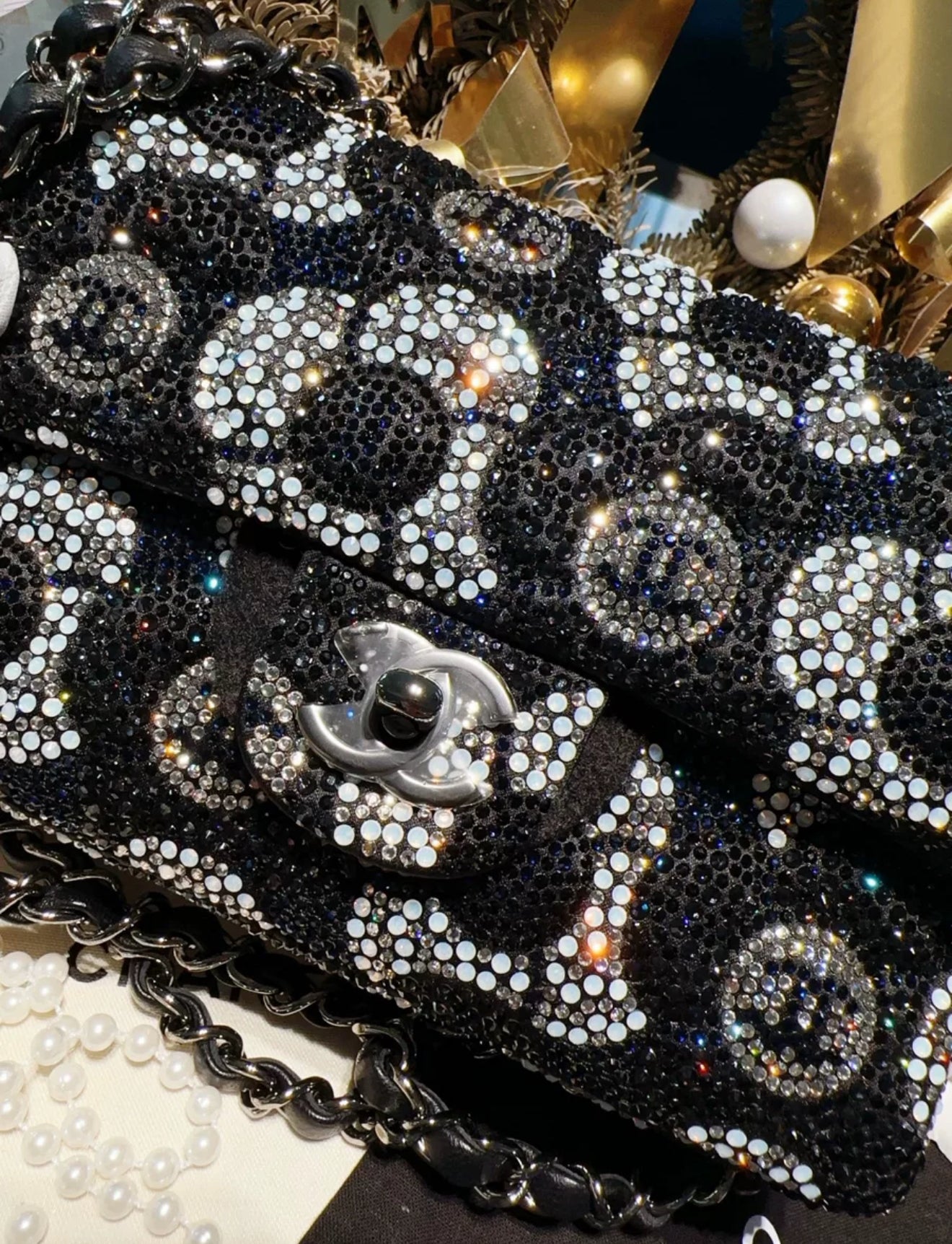 Chanel 23K Bleu/Black Strass Flap Bag