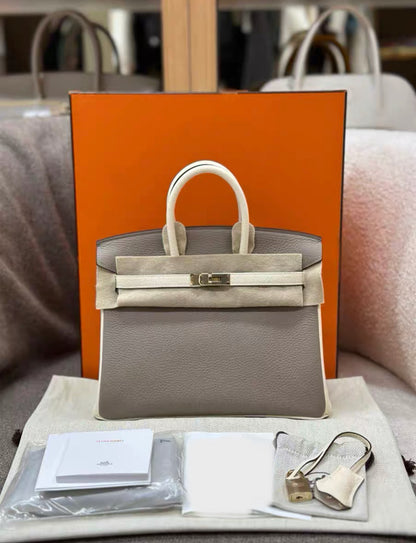 Hermès Special Order (HSS) Birkin 25 Gris and Nata Togo Brushed Gold Hardware