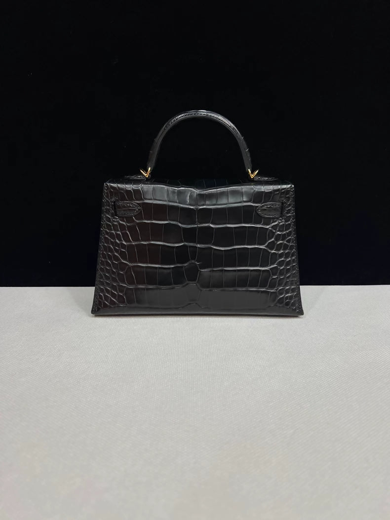 Hermes Mini Kelly 20 black matte alligator leather gold hardware