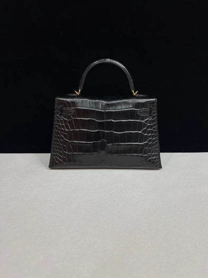 Hermes Mini Kelly 20 black matte alligator leather gold hardware