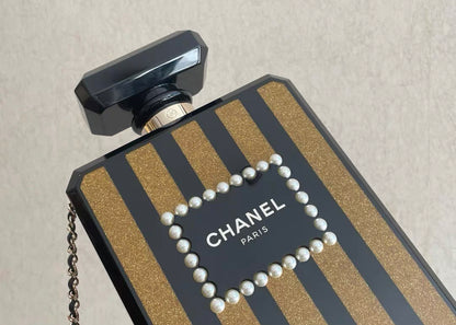 Chanel Limited Edition 2017 Black Perfume Bottle Minaudiere Pearl Embellished Clutch Bag