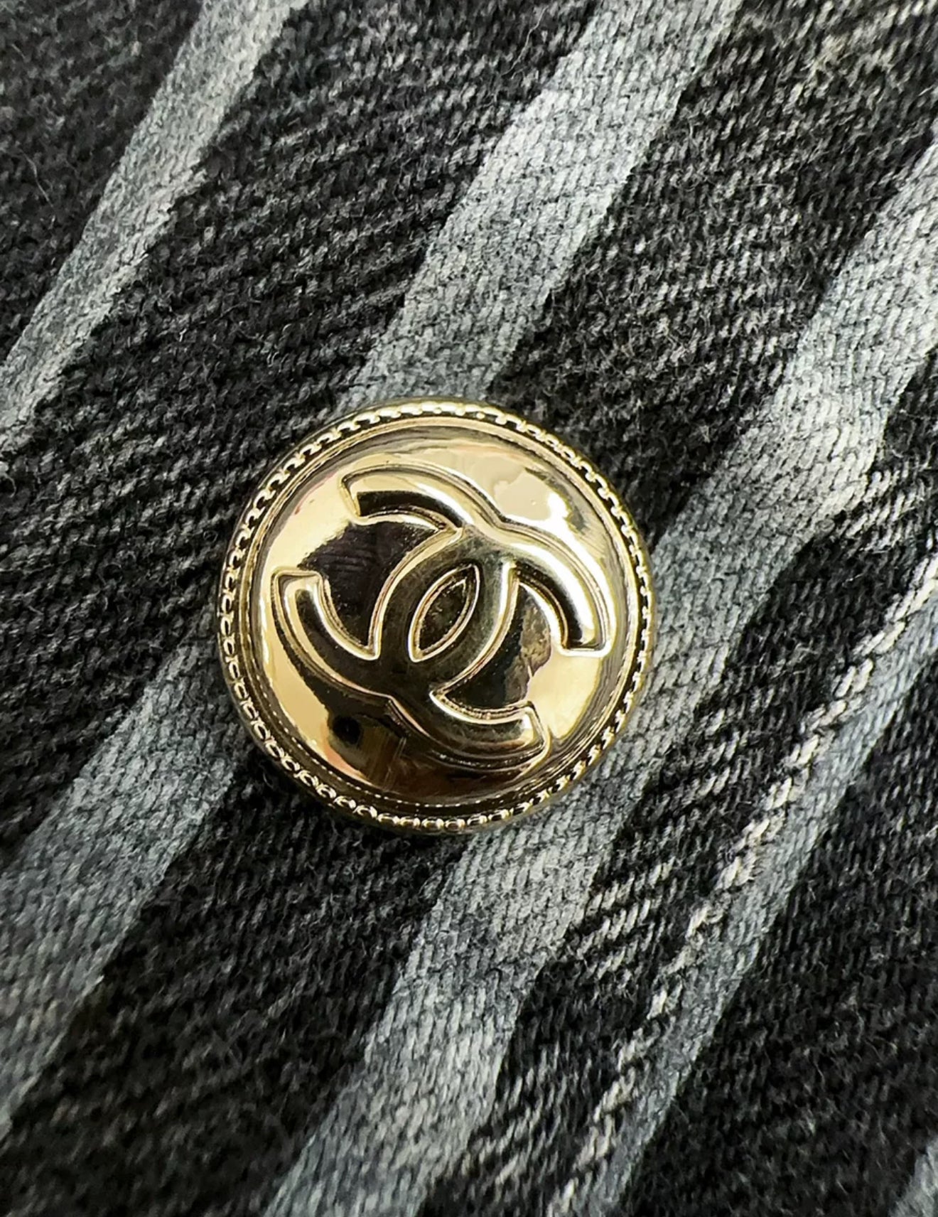 Chanel 20K Blue/Grey Striped Denim Jacket