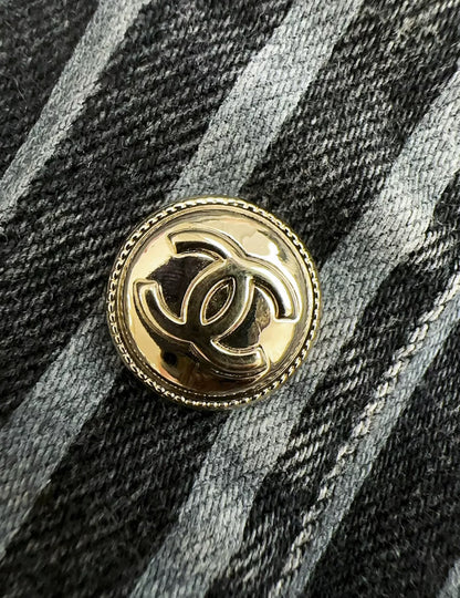 Chanel 20K Blue/Grey Striped Denim Jacket