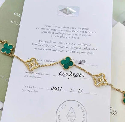 Van Cleef & Arpels Vintage limited edition Alhambra Malachite and Diamond Yellow Gold Bracelet