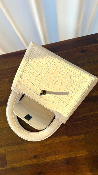 Chanel Vintage White Alligator Medium Kelly Black Hardware— Ultra-Rare House Exotic