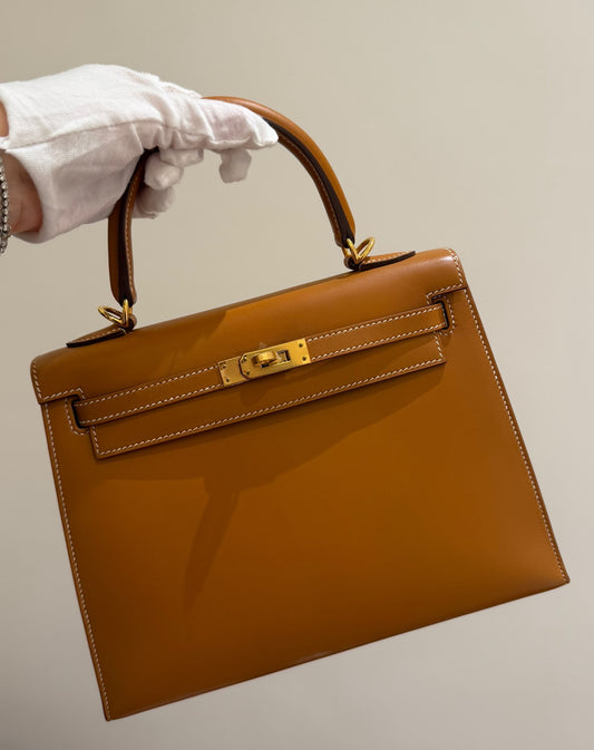 Hermes Kelly 25 sellier natural sable leather gold hardware