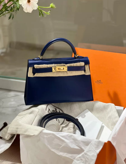 Hermès Bleu Sapphire Box Mini Kelly II 20 Gold Hardware