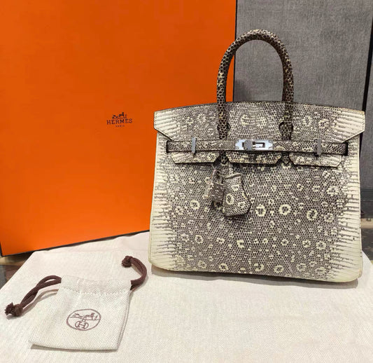 HERMÈS BIRKIN 25 SELLIER OMBRE LIZARD PALLADIUM HARDWARE