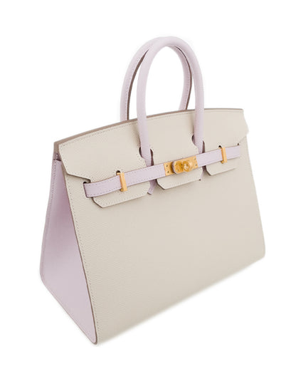 Hermès Birkin 25 Sellier Craie and Mauve Pale Epsom Gold Hardware