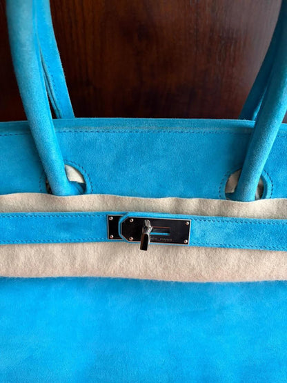 Hermès Birkin Shoulder JPG 42 Blue Turquoise Doblis Suede Leather Palladium Hardware – Ultimate Collector’s Masterpiece