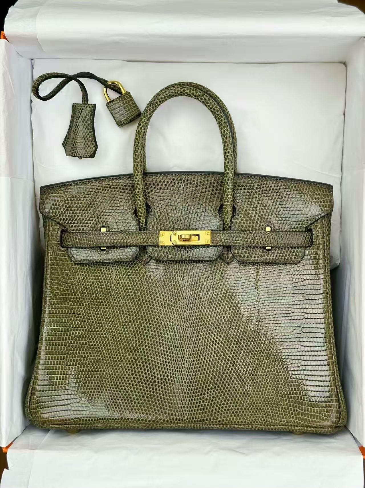 Hermes Birkin 25 vert olive lizard gold hardware