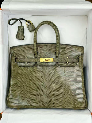 Hermes Birkin 25 vert olive lizard gold hardware