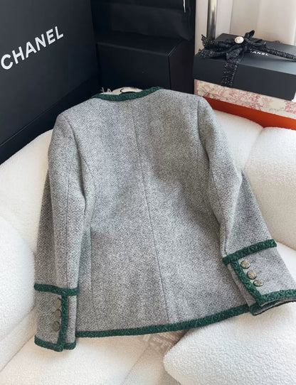 CHANEL 15A METIERS D'ART PARIS-SALZBURG Green & Gray tweed jacket size 36