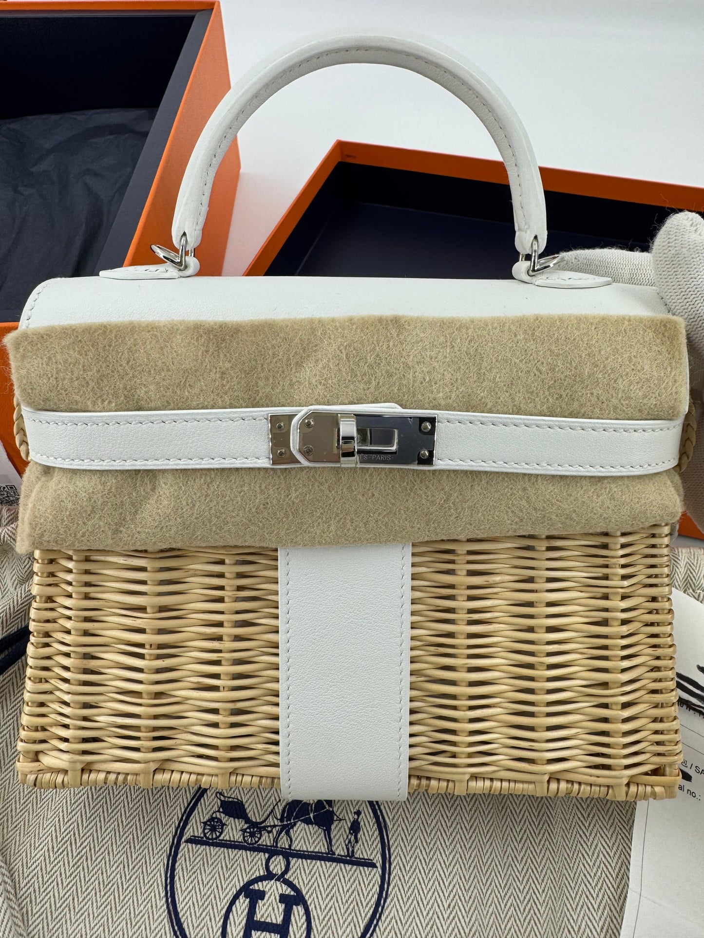 Hermès Mini Kelly 20 “Picnic” White Swift Leather & Palladium Hardware