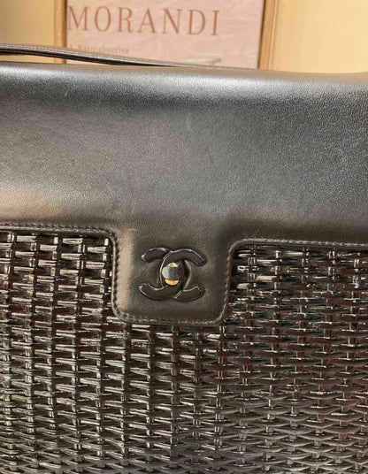 Rare Chanel Vintage 1998 So Black Calfskin Rattan Basket Flap Bag