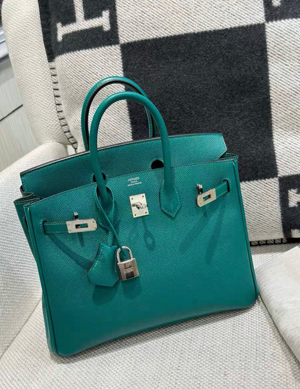 Hermes Birkin 25 Malachite Green Epsom leather Palladium hardware