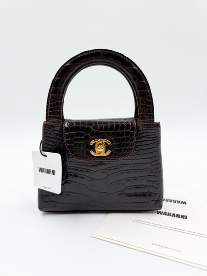 Chanel Vintage Brown Crocodile Mini Kelly — Ultra-Rare House Exotic
