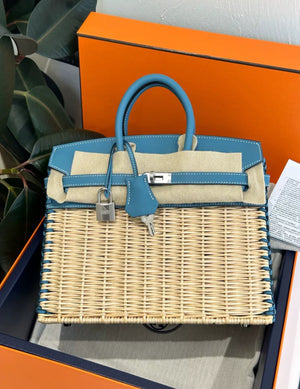 Limited Edition Hermes Birkin 25 Picnic Blue Jean Palladium Hardware