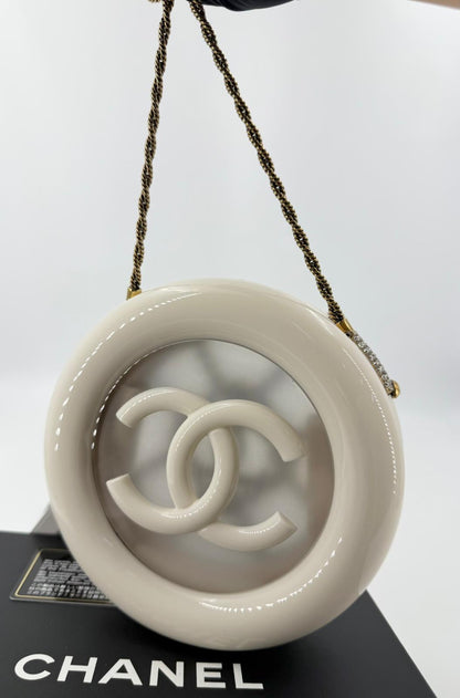 Chanel White Strass and Resin Nautical Wheel Minaudière Bronze Hardware, 2018 Métiers D'art