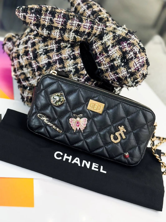 Chanel black quilted charms chain crossbody bag