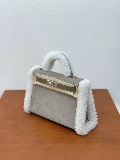 HERMÈS Limited Edition Mini Kelly II Teddy Etoupe Ecru Gris caillou Grizzly Swift Mouton Palladium hardware