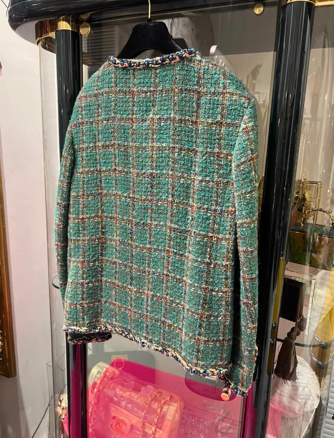 Chanel 23A Green, Orange & Blue Tweed Long Sleeve Jacket with Braided Detail & CC Buttons size 36