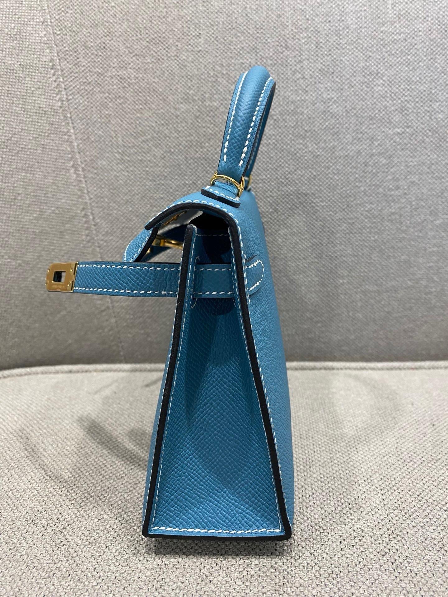 Hermes Mini Kelly Bleu Jean Epsom Gold Hardware